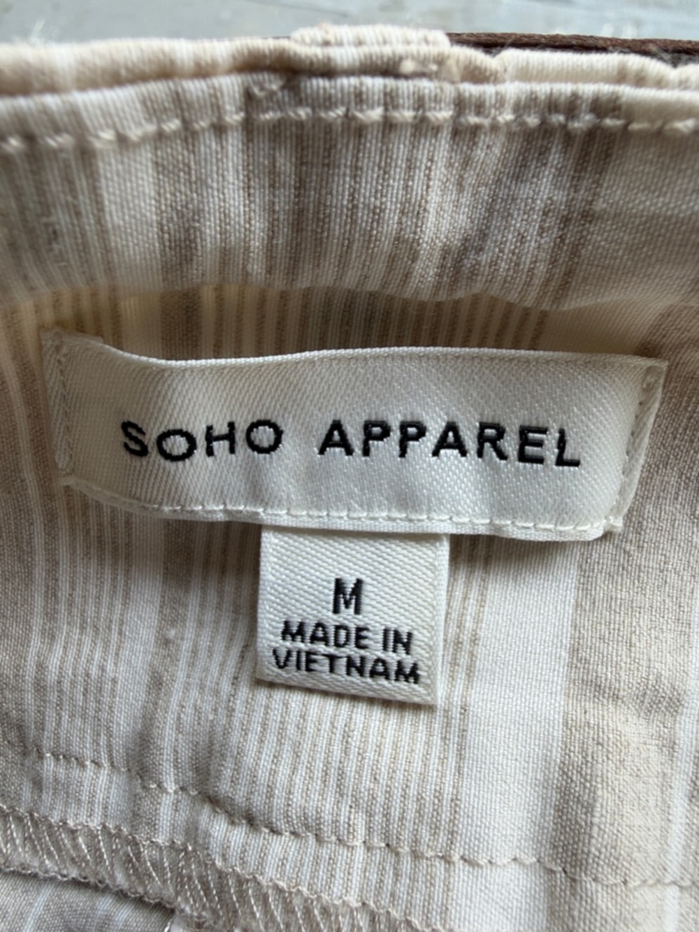 Soho Apparel Cream and Tan Striped Capris - Picture 2 of 8